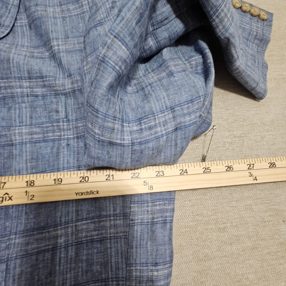 Joseph Abboud Blazer XL Blue Plaid 100% Linen Two Button Sport Coat
